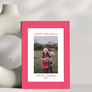 Tarjeta Festiva Foto vertical de la familia festiva de franjas roj