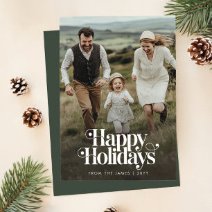Tarjeta Festiva Foto vertical de Navidades de Fiestas Felices Retr