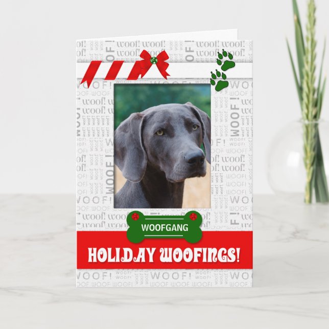 Tarjeta Festiva Foto vertical del Mascota de Woofings durante la f (Anverso)