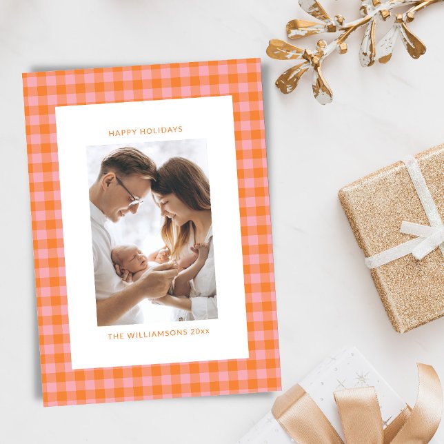 Tarjeta Festiva Foto vertical divertida y linda de cuadros rosa y  (Subido por el creador)