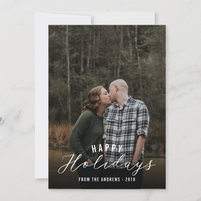 Tarjeta Festiva Foto vertical escrita de Happy Holidays (Anverso)