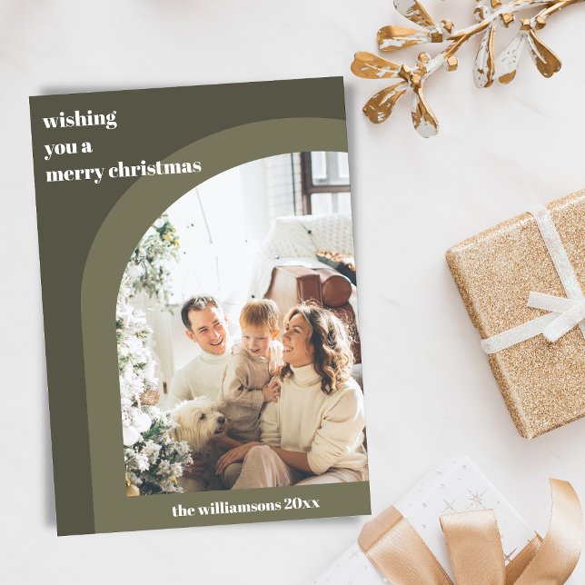 Tarjeta Festiva Foto vertical moderna de arco verde oliva (Subido por el creador)