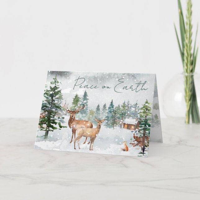 Tarjeta Festiva Foto Winter Wonderland Forest Animals Peace Earth (Anverso)