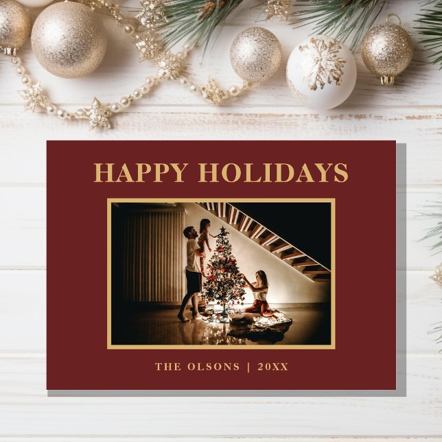 Tarjeta Festiva Foto y carta roja de las vacaciones clásicas minim (Subido por el creador)