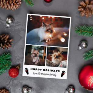 Tarjeta Festiva Fotocolage de patas de conejo Felices Fiestas de H