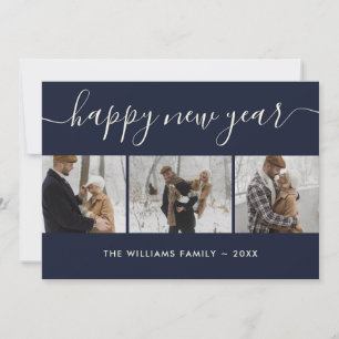 Tarjeta Festiva Fotografía azul simple - Feliz año nuevo