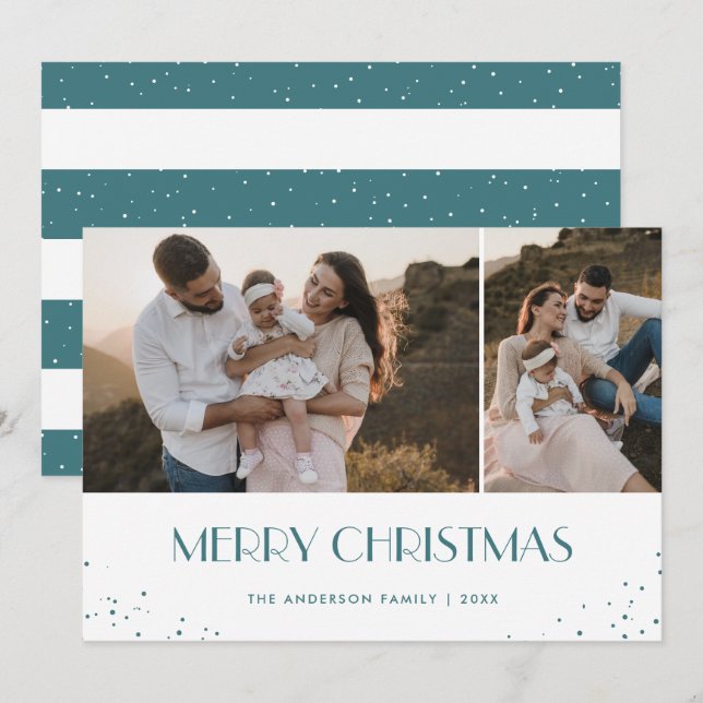 Tarjeta Festiva Fotografía Blue and White Merry Christmas (Anverso / Reverso)