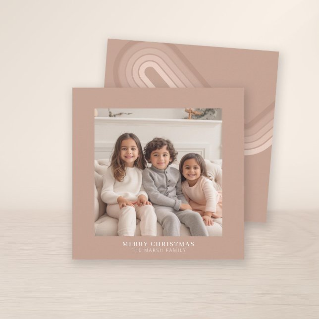 Tarjeta Festiva Fotografía cuadrada simple: banda retro neutra mín (A simple white border makes this a beautiful Christmas card with a gallery style. Print or Download)