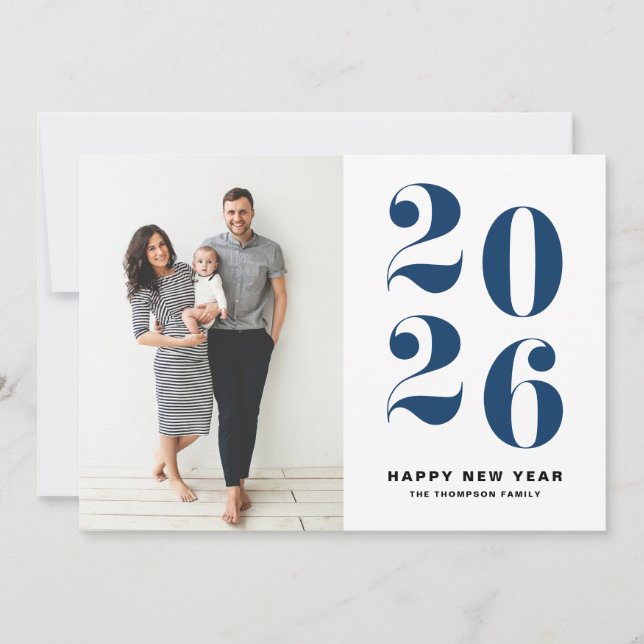 Tarjeta Festiva Fotografía de Año Nuevo de la Marina Azul Negrita  (Anverso)