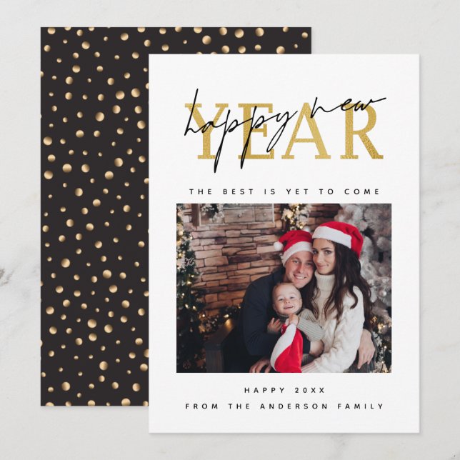 Tarjeta Festiva Fotografía de Año Nuevo Feliz (Anverso / Reverso)