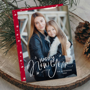 Tarjeta Festiva Fotografía de Año Nuevo Feliz Feliz a Mano