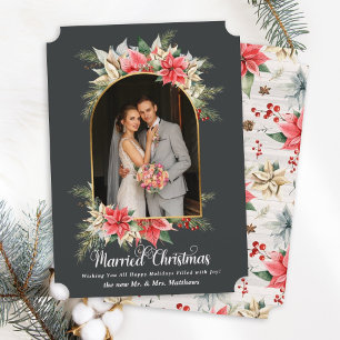 Tarjeta Festiva Fotografía de Boda arqueada por Poinsettia