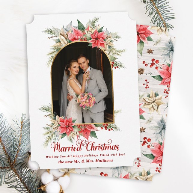 Tarjeta Festiva Fotografía de Boda arqueada por Poinsettia (Subido por el creador)