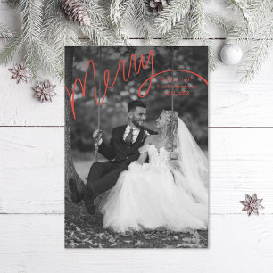 Tarjeta Festiva Fotografía de boda con letra alegre roja a mano