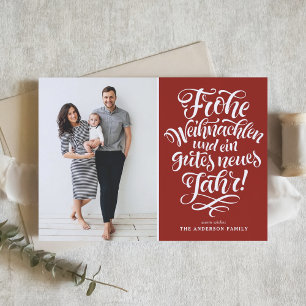Tarjeta Festiva Fotografía de calligrafía de Red Frohe Weihnachten