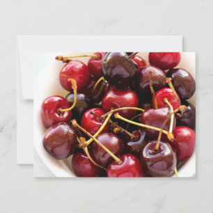 Tarjeta Festiva Fotografía de cerezas rojas frescas en un tazón