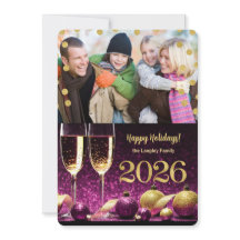 Fotografía de champán morado y dorado de Año Nuevo