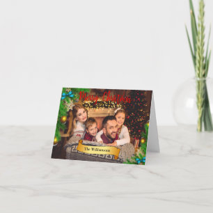 Tarjeta Festiva Fotografía de Decoración dorada del marco del árbo