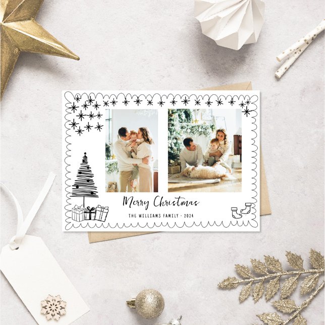 Tarjeta Festiva Fotografía de Doodle con mano moderna Feliz Navida (Subido por el creador)