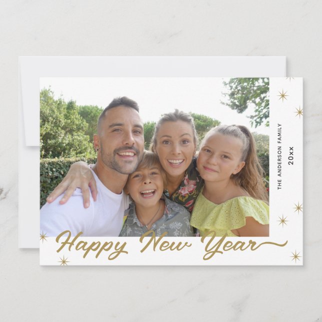 Tarjeta Festiva Fotografía de Feliz Año Nuevo de la caligrafía de  (Anverso)