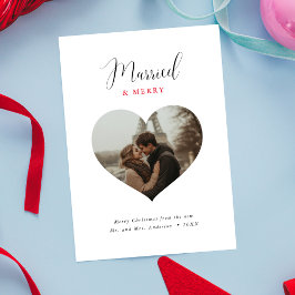 Tarjeta Festiva Fotografía de forma cardíaca casada y Feliz Navida