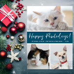 Tarjeta Festiva Fotografía de Happy Pawlidays<br><div class="desc">Esta hermosa tarjeta de Navidades de collage de fotos con 3 fotos, Happy Pawlidays con un estilo de escritura moderno, tus nombres y el año serían perfectos para enviarlos a tus amigos y familiares. La espalda es un verde azulado a juego. A todos les encantará conseguir nuevas fotos de sus...</div>