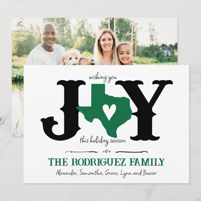 Tarjeta Festiva Fotografía de JOY de Texas verde (Anverso / Reverso)