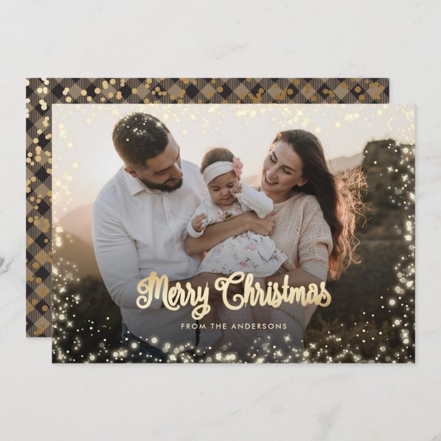 Tarjeta Festiva Fotografía de la caligrafía navideña Gold Snow Luc (Anverso / Reverso)