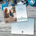 Tarjeta Festiva Fotografía de la familia artística de acuarela de<br><div class="desc">Tarjeta de vacaciones de la familia artística de acuarela de árboles forestales. Árboles acuáticos de invierno con nieve y un deseo de Feliz Navidad. Personalizar el texto y la foto en la parte delantera y el mensaje en la parte trasera.</div>