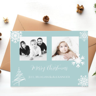 Tarjeta Festiva Fotografía de la Familia Azul Copas de nieve Feliz