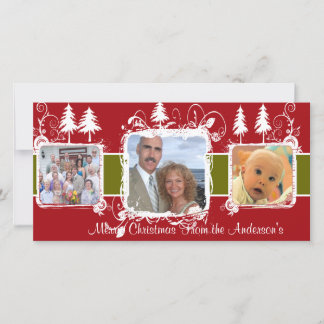 Tarjeta Festiva Fotografía de la familia de vacaciones Red and Whi