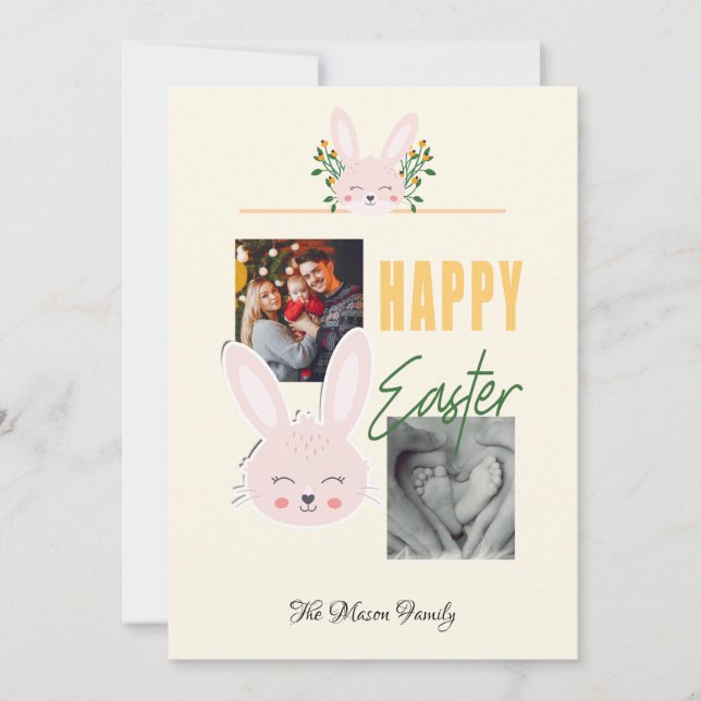 Tarjeta Festiva Fotografía de la Familia Feliz Pascua Bunny (Anverso)