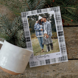 Tarjeta Festiva Fotografía de la familia Flannel de color blanco y