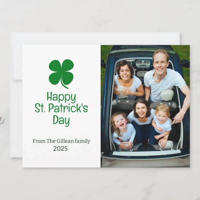 Tarjeta Festiva Fotografía de la familia Green Shamrock en St. pat (Anverso)