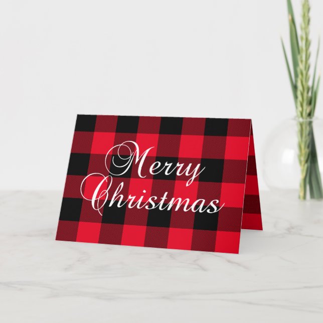 Tarjeta Festiva Fotografía de la familia Red and Black Buffalo Pla (Anverso)