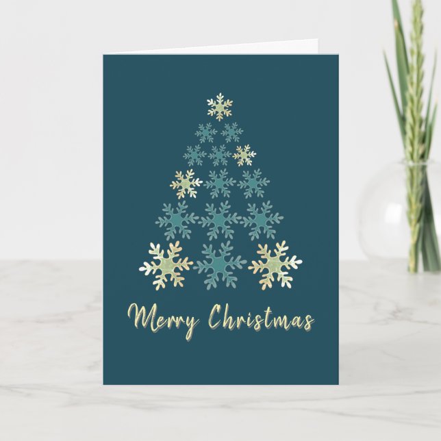 Tarjeta Festiva Fotografía de la familia Snowflake Christmas Tree (Anverso)