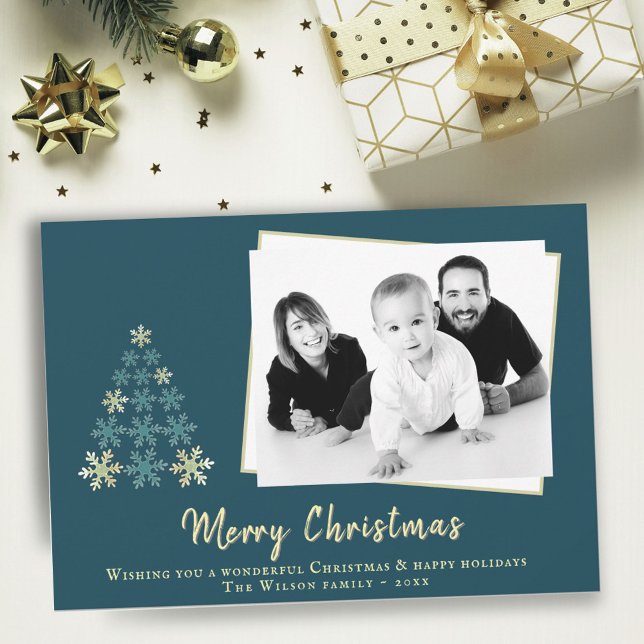 Tarjeta Festiva Fotografía de la familia Snowflake Christmas Tree (Subido por el creador)