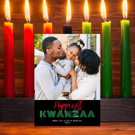 Tarjeta Festiva Fotografía de la franja de Kwanzaa verde rojo más