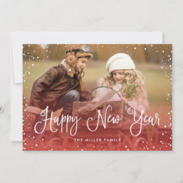 Tarjeta Festiva Fotografía de la nieve del Año Nuevo Feliz