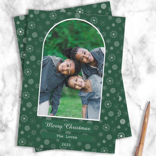 Tarjeta Festiva Fotografía de la Nochebuena Verde Merry Christmas  (Green & Gold Family Christmas Card)