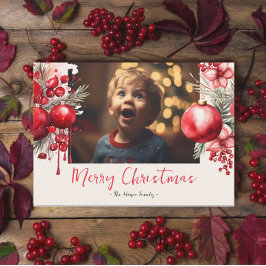 Tarjeta Festiva Fotografía de la Poinsettia Roja Lucky