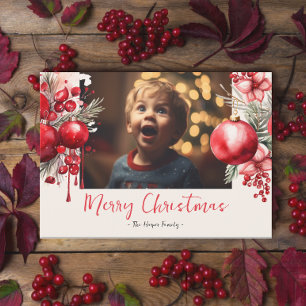 Tarjeta Festiva Fotografía de la Poinsettia Roja Lucky