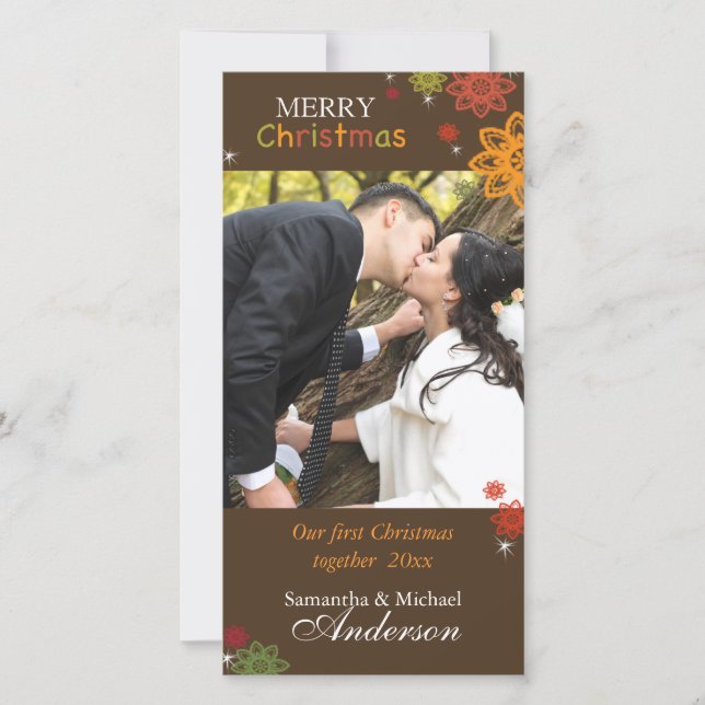 Tarjeta Festiva Fotografía de la primera pareja de Navidades junto (Anverso)