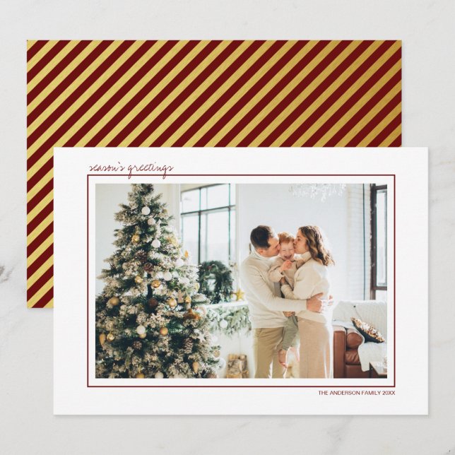 Tarjeta Festiva Fotografía de la temporada de Greetings de Red & G (Anverso / Reverso)