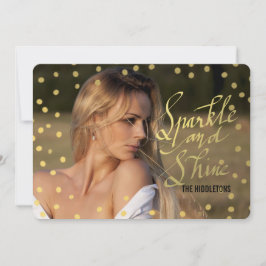 Tarjeta Festiva Fotografía De La Tipografía De Oro Y Guión Brillan