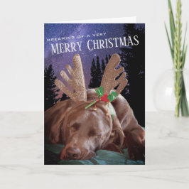 Tarjeta Festiva Fotografía de Labrador de Chocolate Soñando con Cu