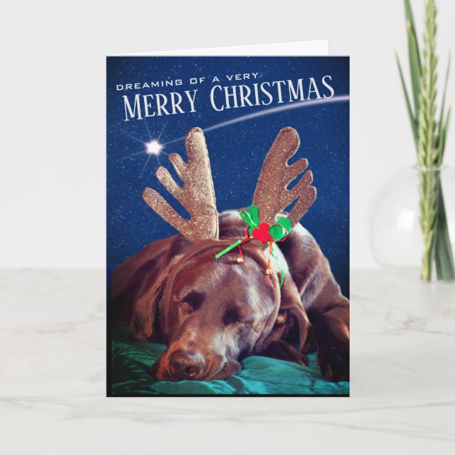 Tarjeta Festiva Fotografía de Labrador de Chocolate Soñando con Cu (Anverso)