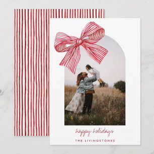 Tarjeta Festiva Fotografía de las franjas modernas de Candy Rojo