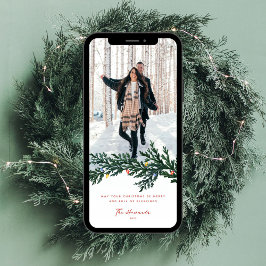 Tarjeta Festiva Fotografía de Luces y Verdor de los navidades