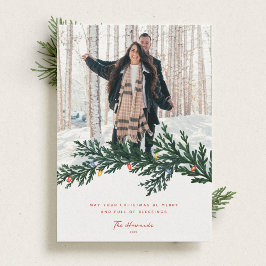 Tarjeta Festiva Fotografía de Luces y Verdor de los navidades